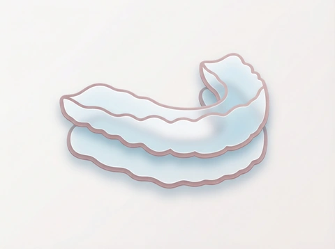 Adult patient holding Invisalign clear aligner tray
