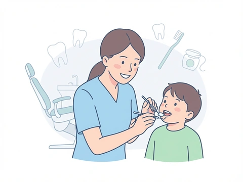 Young child sitting comfortably in the dental chair during their first dental checkup