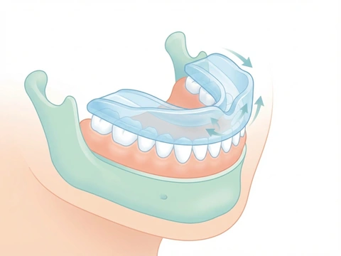 Custom-fitted sports mouthguard being adjusted for a young athlete's teeth